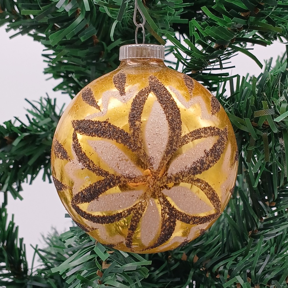 Vintage Mercury Glass DGMa West Germany Flower Mica Christmas Ornament Gold